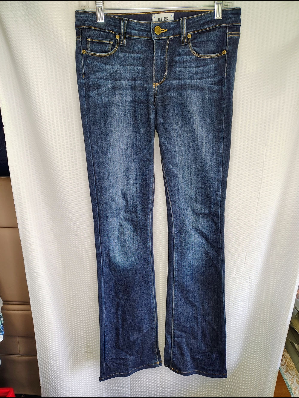 Paige dark wash Manhattan cotton blend boot cut jeans womens size 27
